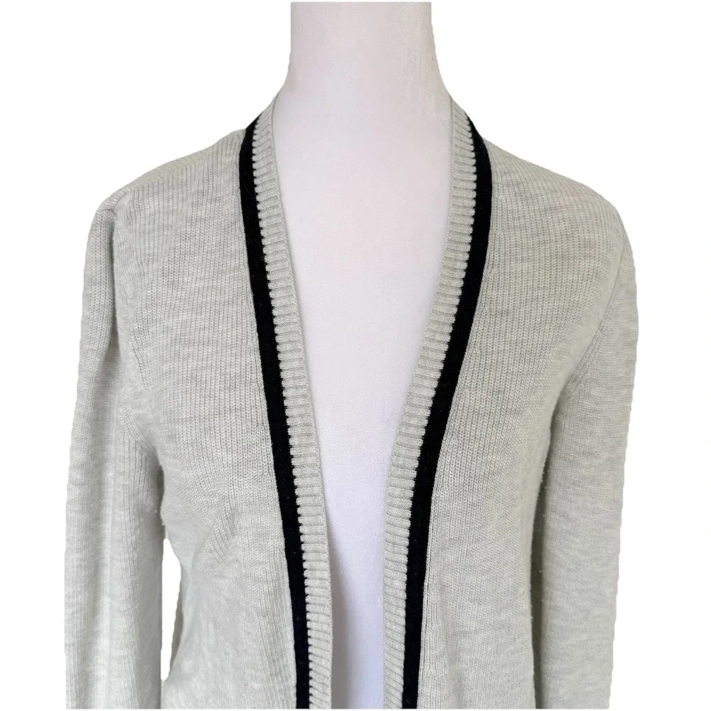 Talbots T by Talbots Navy Gray Open Front Cardigan Size M Luxury Nautical Vacay - Picture 2 of 10